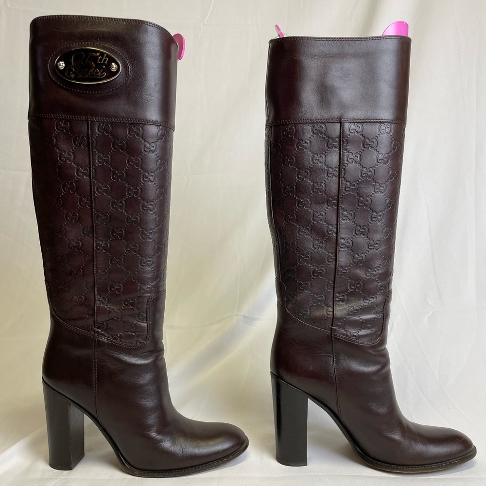Gucci Brown Leather Heeled Boots 85th Size 10